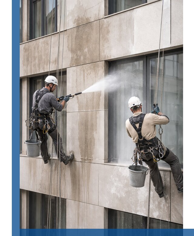 Послестроительная мойка фасада промышленным альпинизмом в Ногинске