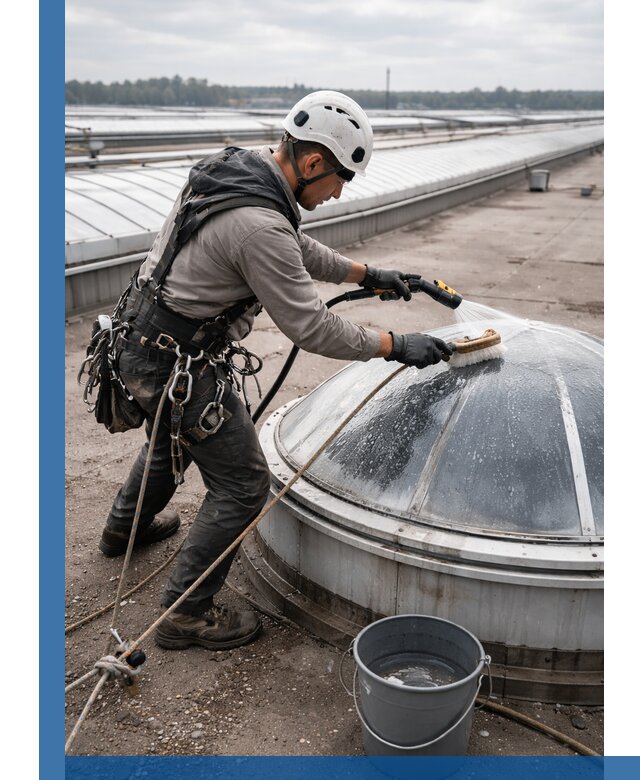 Мойка зенитных фонарей на кровле для промышленных объектов в Ногинске