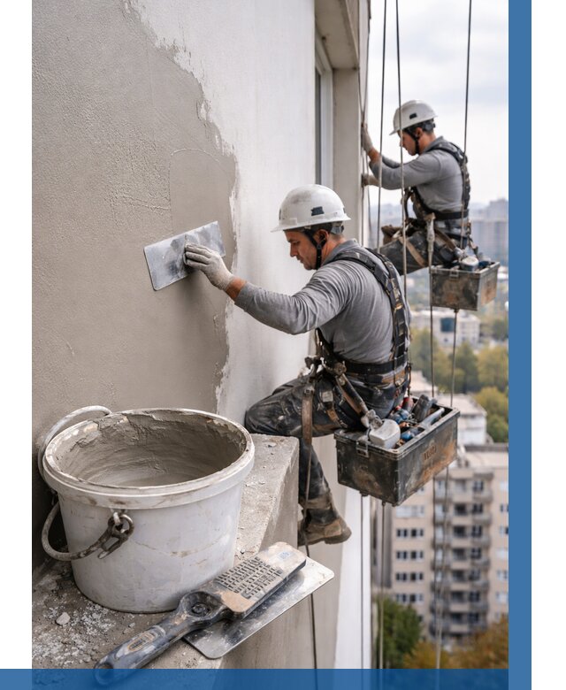 Шпаклевка фасада на высоте в Ногинске от 709 р. | ВЫСОТНИК-Нгн