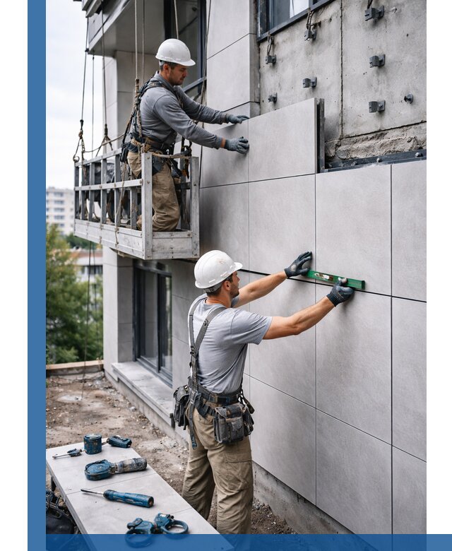 Монтаж керамогранита на фасад в Ногинске под ключ с гарантией качества