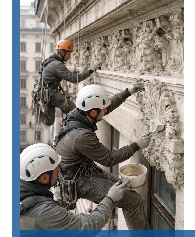 Реставрация фасадной лепнины с высотными работами в Ногинске