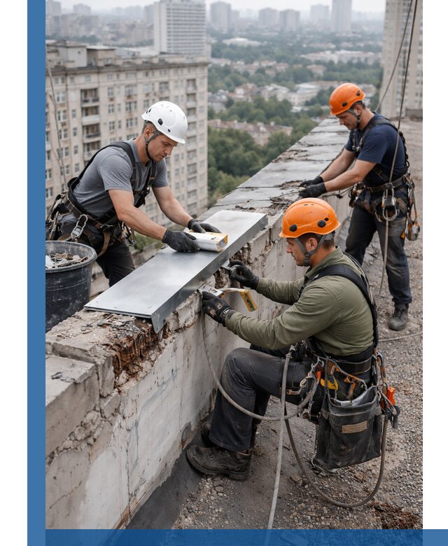 Ремонт парапета на кровле в Ногинске, высотные работы с гарантией