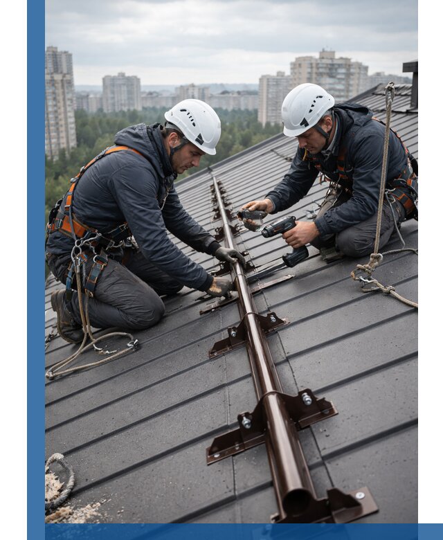 Монтаж снегозадержателей на кровле зданий в Ногинске под ключ