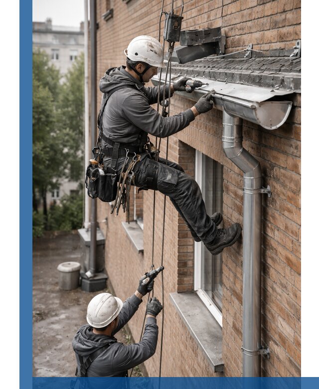 Монтаж водосточной системы на здании в Ногинске под ключ