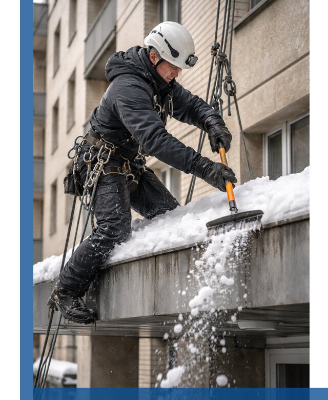 Очистка козырьков от снега в Ногинске круглогодично безопасно