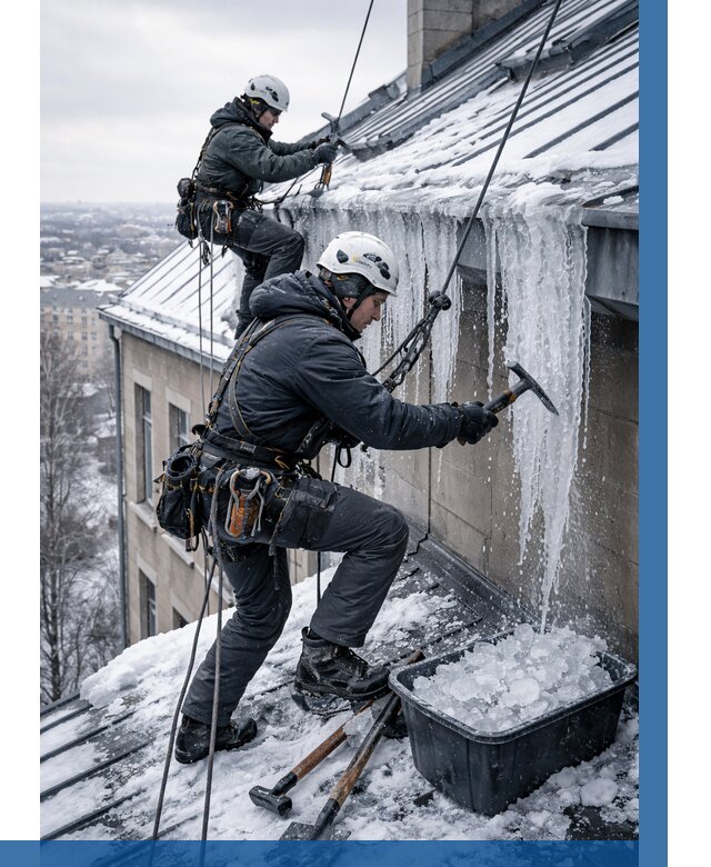 Удаление наледи с кровли в Ногинске от 5572 р. | ВЫСОТНИК-Нгн