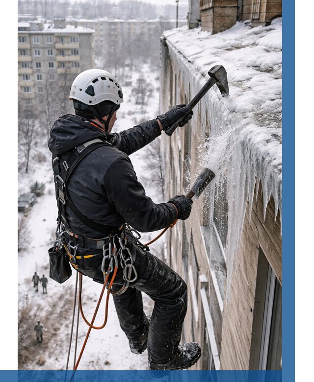 Сбивание сосулек с крыши в Ногинске по цене от 4559 р. | ВЫСОТНИК-Нгн