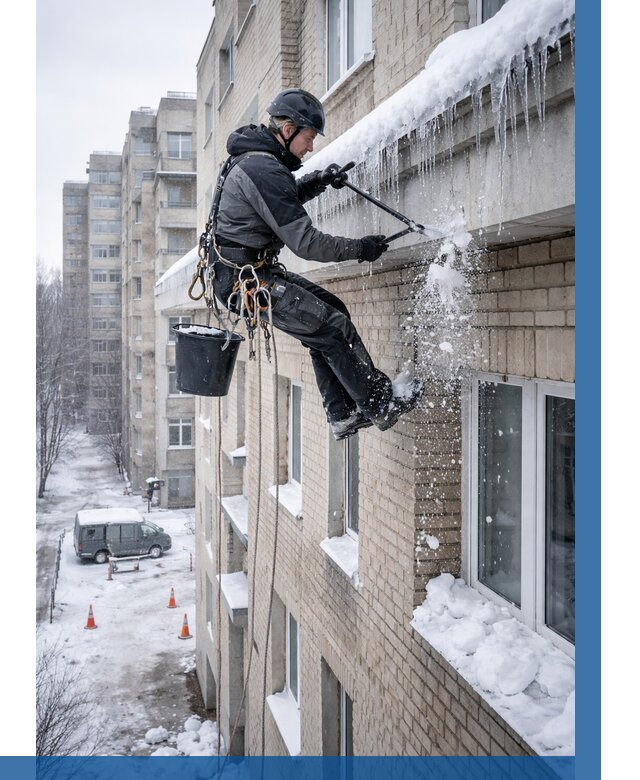 Удаление наледи с карнизов в Ногинске от 355 р. | ВЫСОТНИК-Нгн