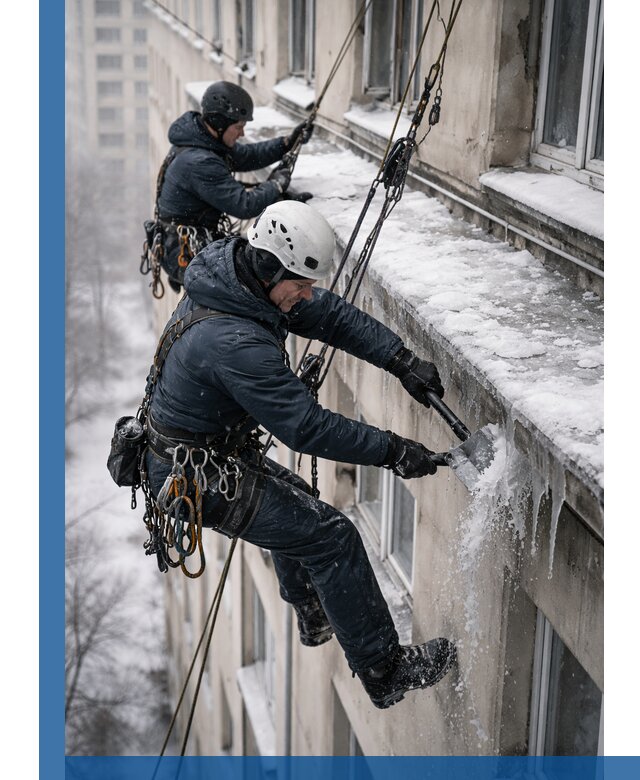 Удаление наледи и сосулек с карнизов в Ногинске профессионально