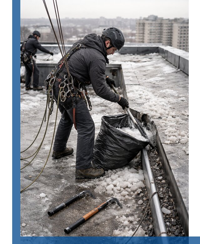 Аварийная очистка кровли в Ногинске от промальпинистов