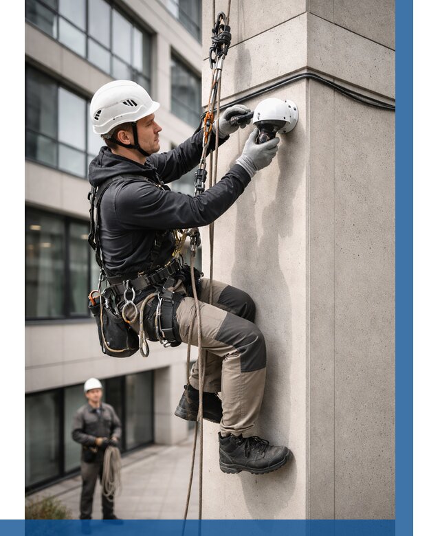 Монтаж камер видеонаблюдения на фасаде в Ногинске от 8611 р.-ВЫСОТНИК-Нгн