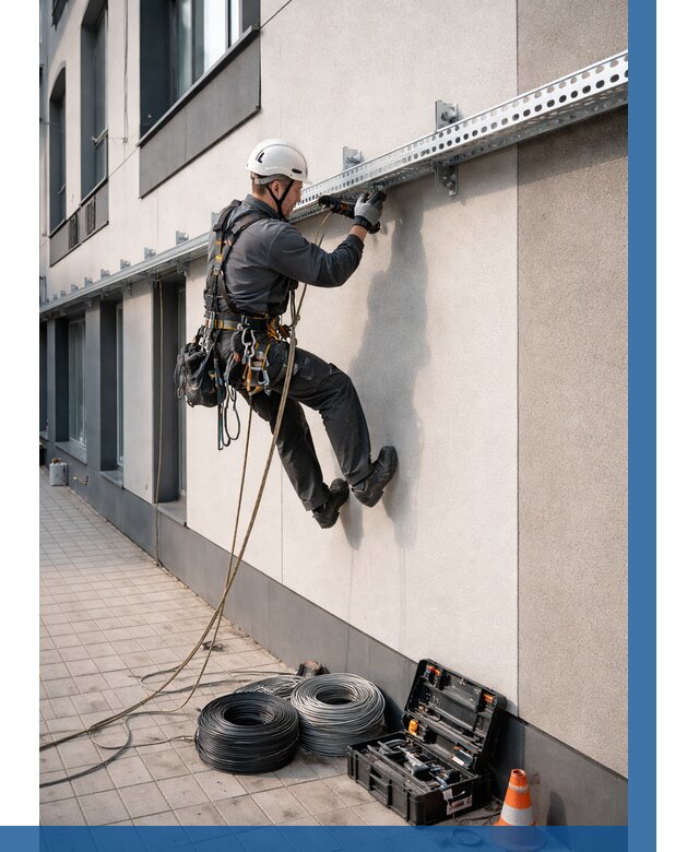 Монтаж кабельных лотков на фасаде в Ногинске от 1216 р. | ВЫСОТНИК-Нгн