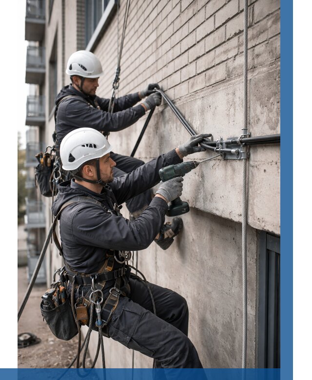 Крепление кабеля на фасаде в Ногинске от 355 р. | ВЫСОТНИК-Нгн