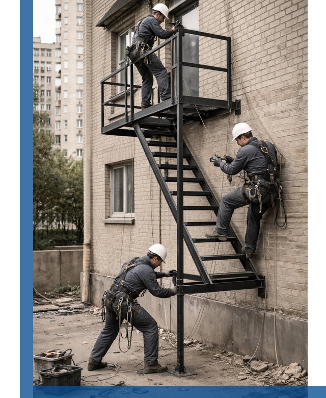 Монтаж пожарной лестницы в Ногинске, установка и крепление