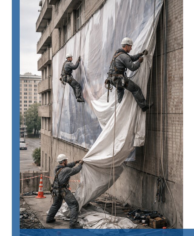 Демонтаж баннеров с фасада в Ногинске оперативно и безопасно
