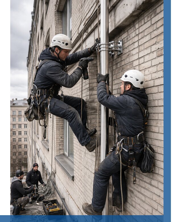 Монтаж флагштока на здании в Ногинске от 6585 р. | ВЫСОТНИК-Нгн