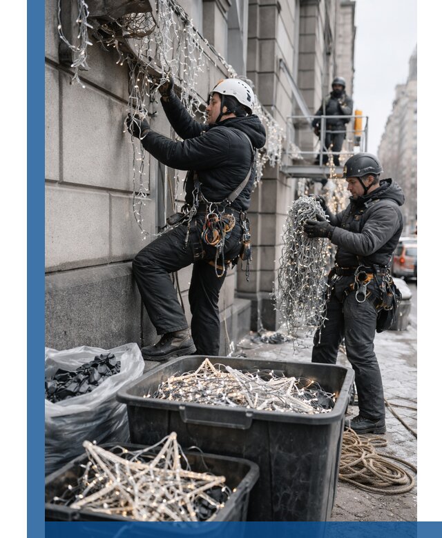 Демонтаж новогоднего оформления и гирлянд в Ногинске