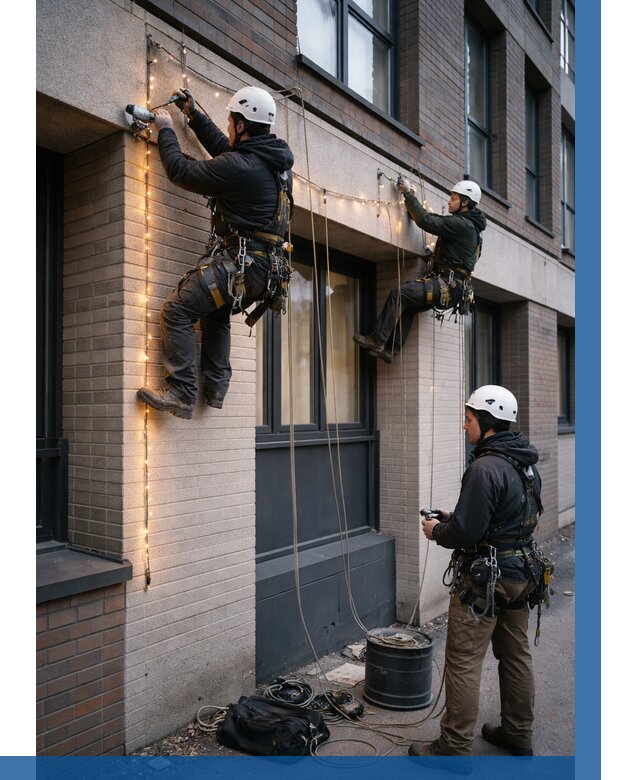 Монтаж гирлянд на фасаде в Ногинске от 3546 р. | ВЫСОТНИК-Нгн