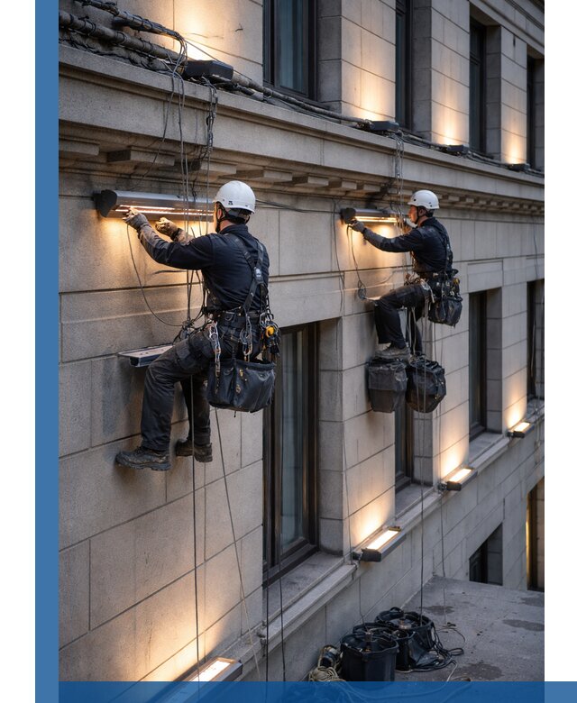 Монтаж архитектурной подсветки фасадов зданий в Ногинске