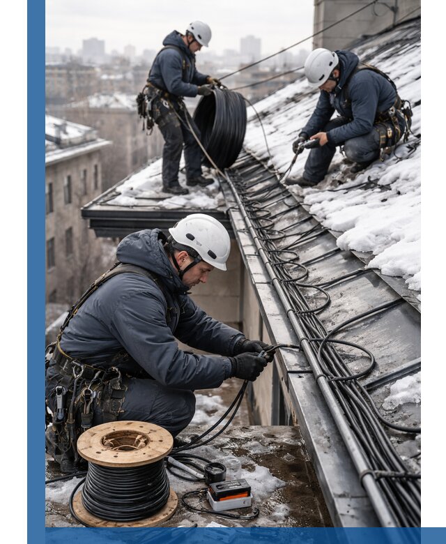Монтаж греющего кабеля на кровле в Ногинске под ключ