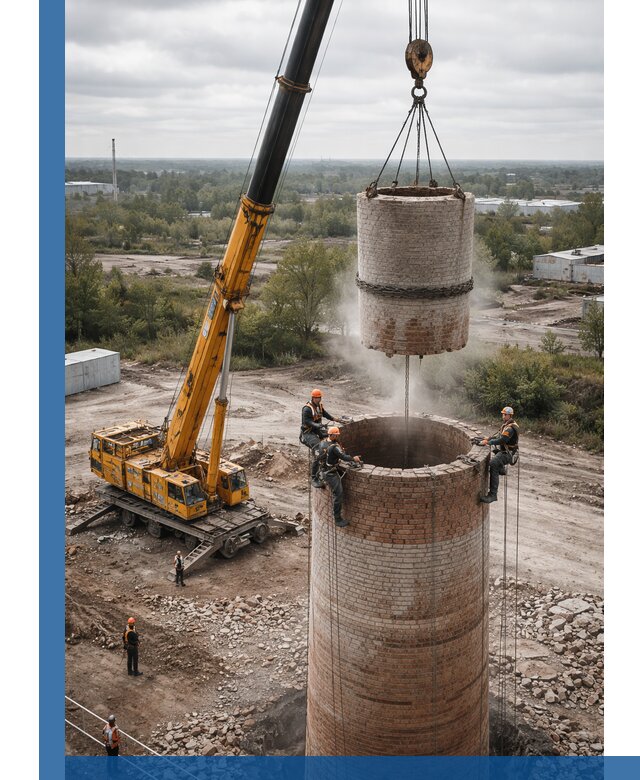 Демонтаж дымовой трубы в Ногинске с гарантиями безопасности